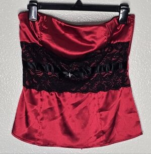 Red Satin Lace Whimsigoth Coquette Grunge Cropped Top Windsor Sz XS S